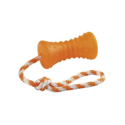 Игрушка для собак Косточка на веревке, резиновая, оранжевый, 12,5х7 см, 81485, Кербл